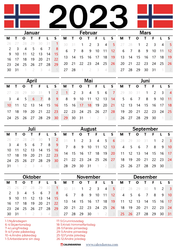 kalender 2023 med ukenr norsk