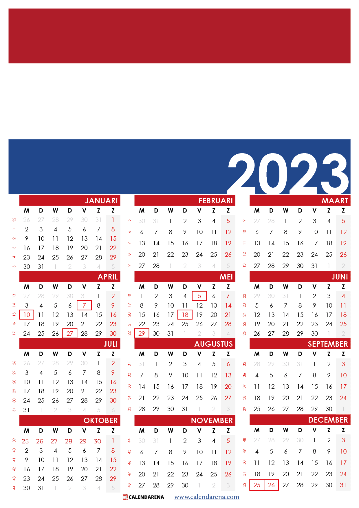 Maak los Slijm spiegel Kalender 2023 Met Weeknummers Nederland