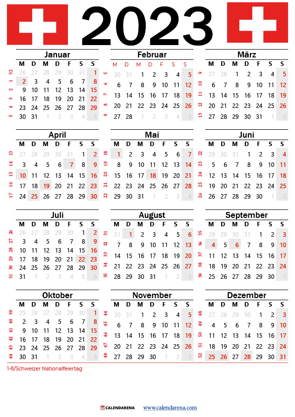 kalender 2023 mit kalenderwochen schweiz