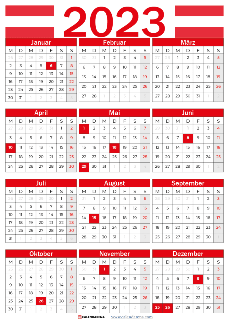 kalender 2023 österreich mit feiertagen