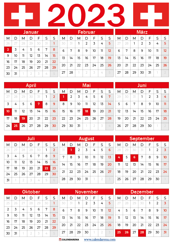 kalender 2023 schweiz zum ausdrucken