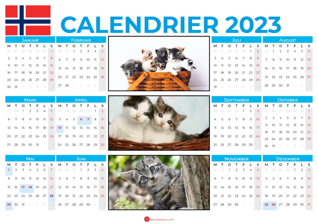 kalender 2023 utskriftsvennlig norsk