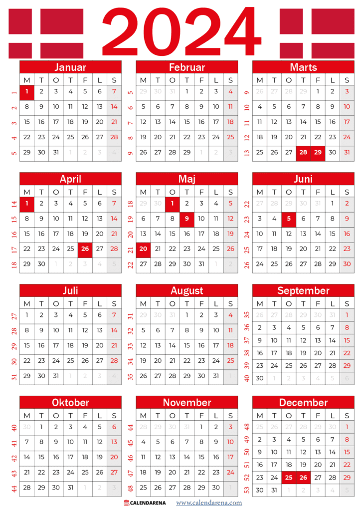 kalender 2024 med uger Danmark