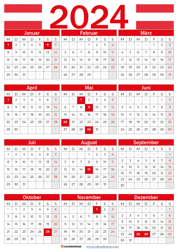 kalender 2024 österreich mit feiertagen
