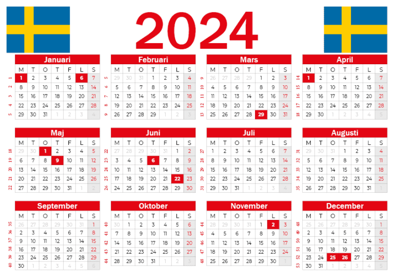 Kalender 2023 Sverige Med Helgdagar Och Veckonummer