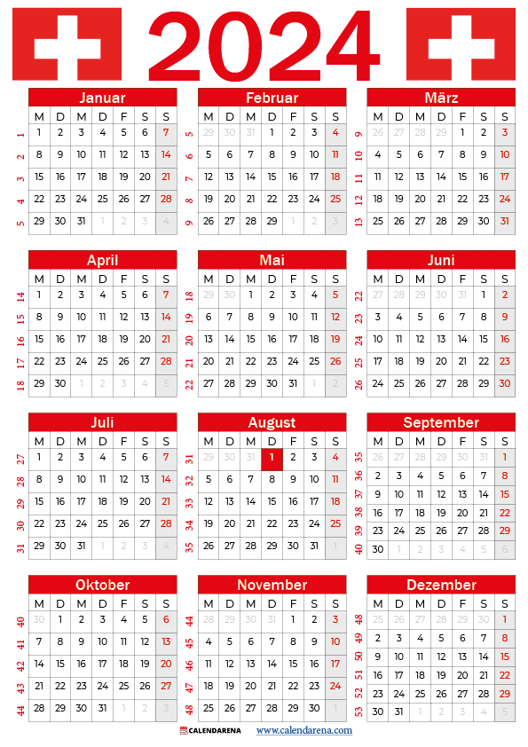 kalender 2024 zum ausdrucken schweiz