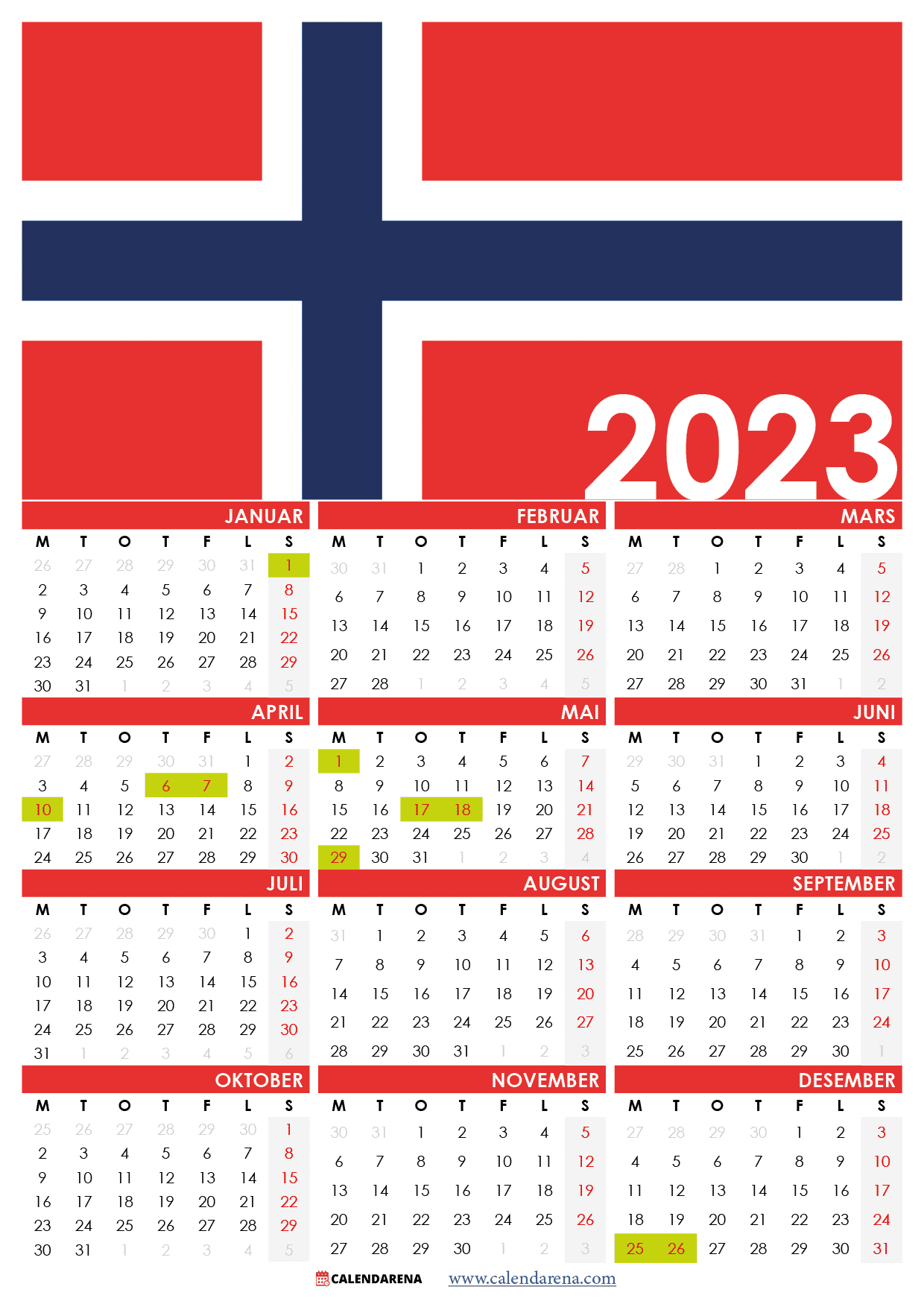 Norsk Kalender 2023 Med Helligdager