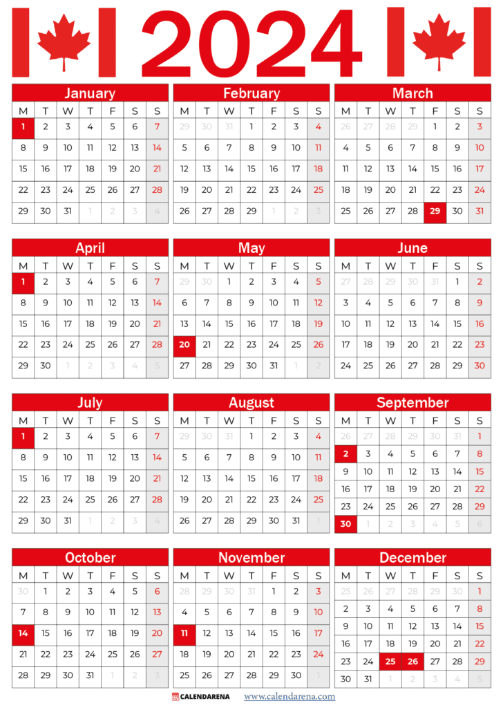 printable 2024 calendar canada
