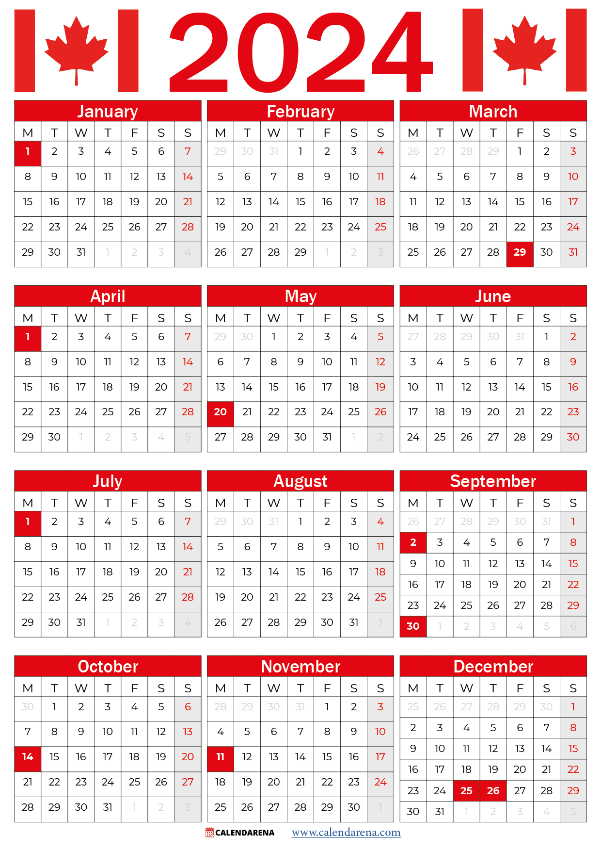 Informasi Tentang 2024 Calendar With Canada Holidays Pdf Free Printable
