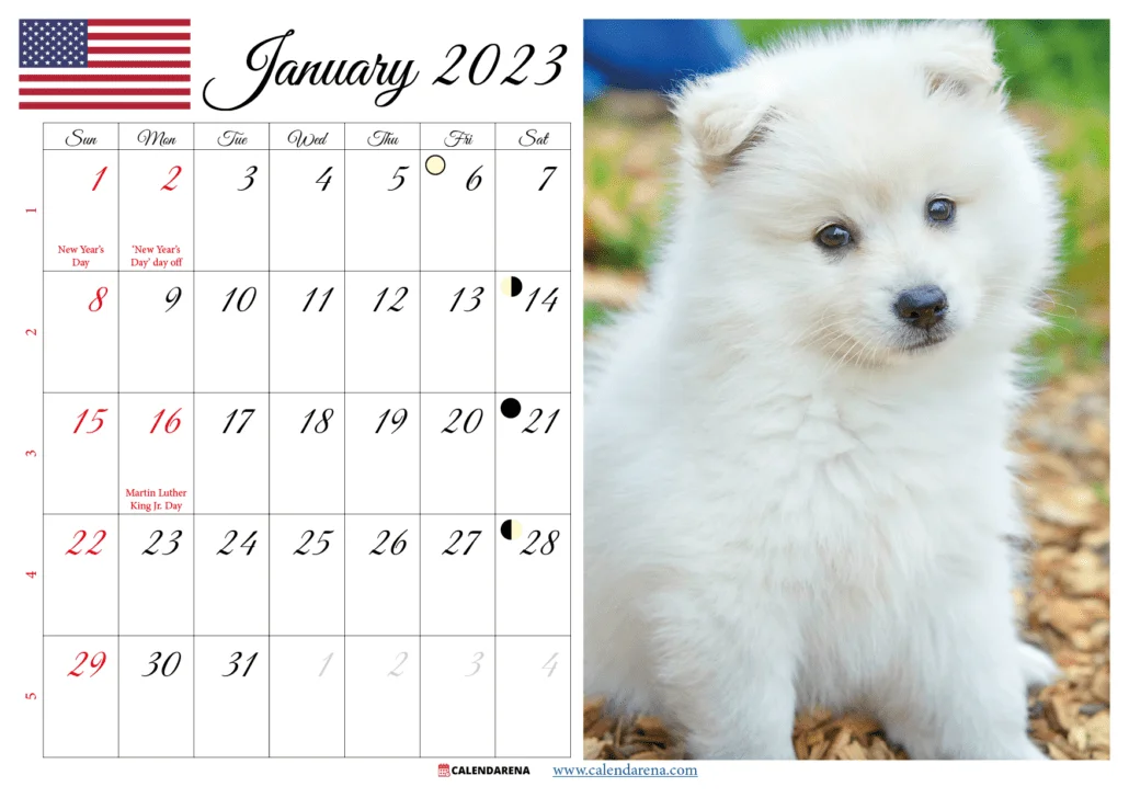 2023 january calendar usa