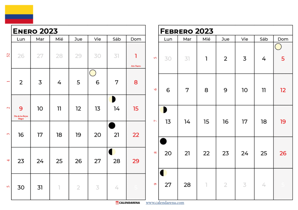 Calendario Enero Y febrero 2023 Para Imprimir
