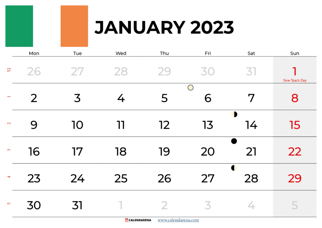 January 2023 calendar Ireland