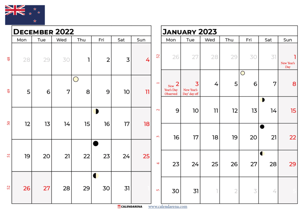 calendar december 2022 january 2023