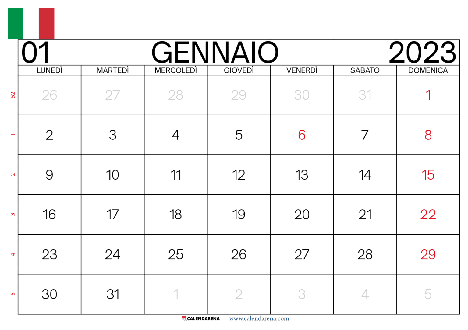Calendario Gennaio 2023 Da Stampare
