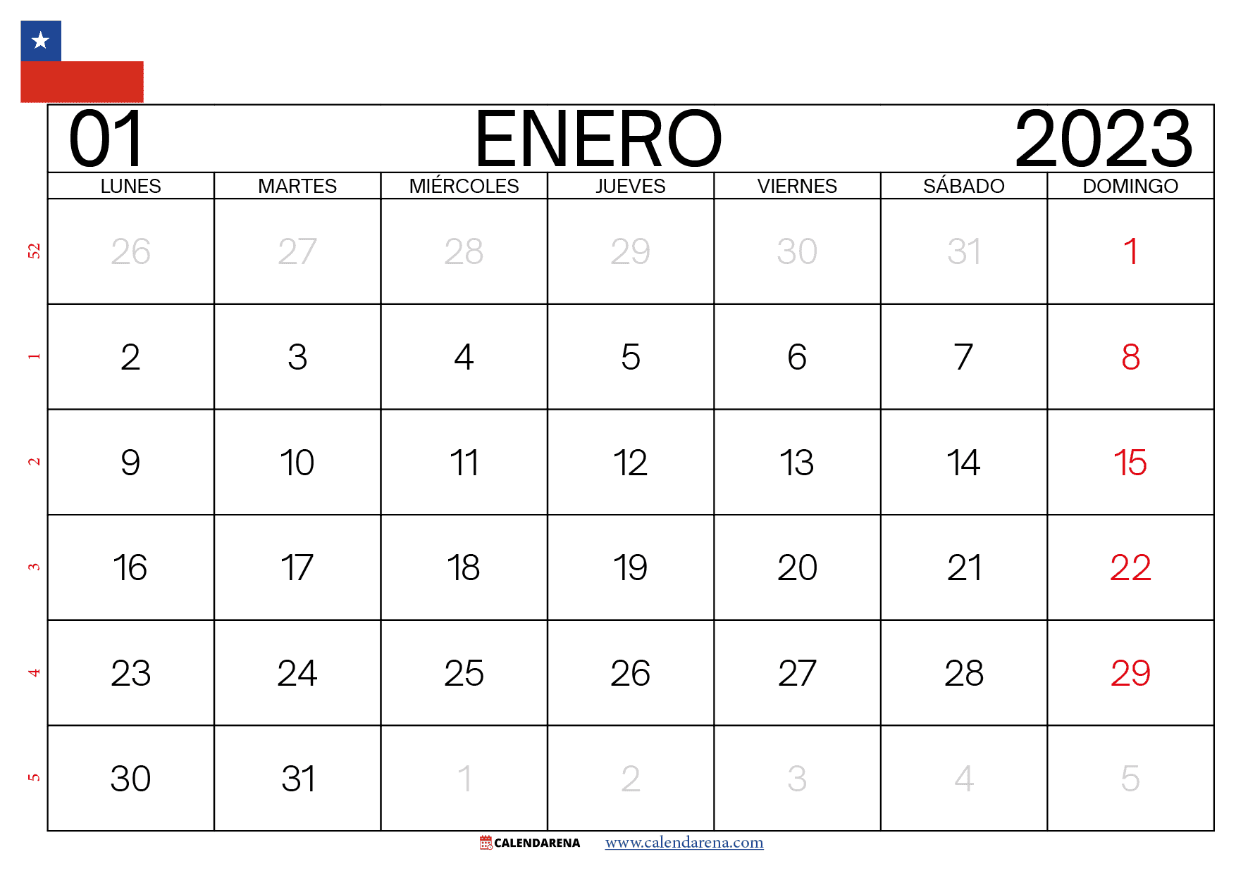 Almanaque De Enero 2023 Calendario Enero 2023 Chile Con Feriados Para Imprimir