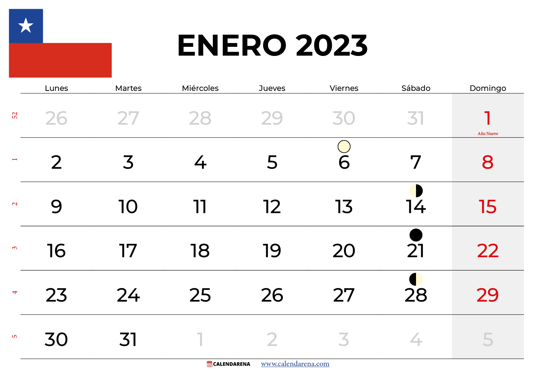 Mes De Enero 2023 Calendario Enero 2023 Chile Con Feriados Para Imprimir