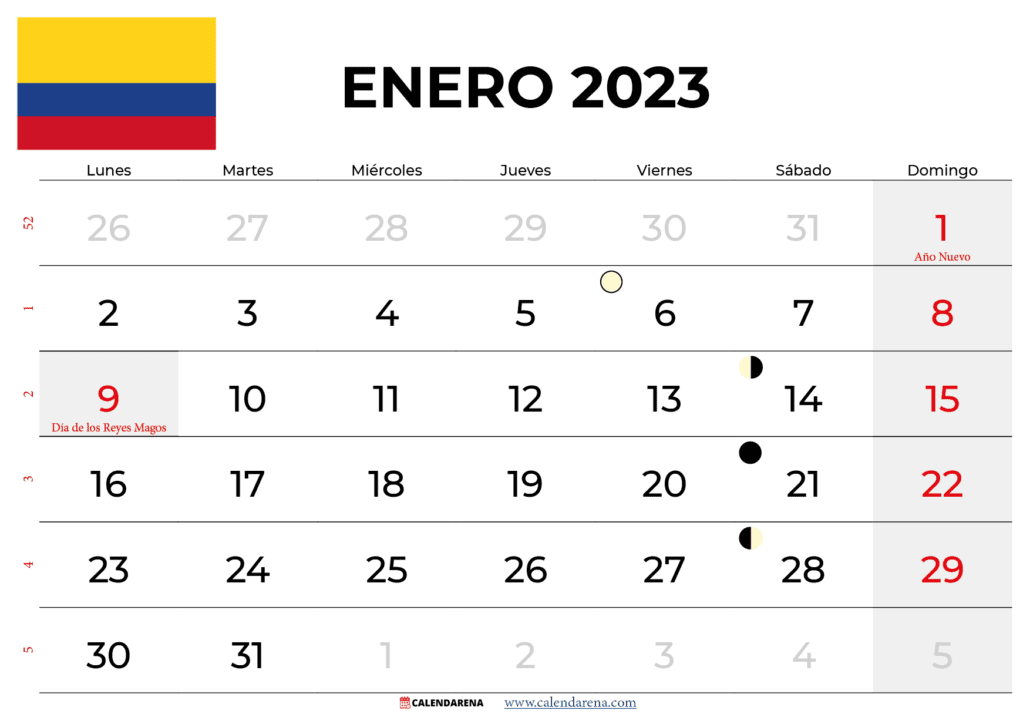 calendario enero 2023 colombia