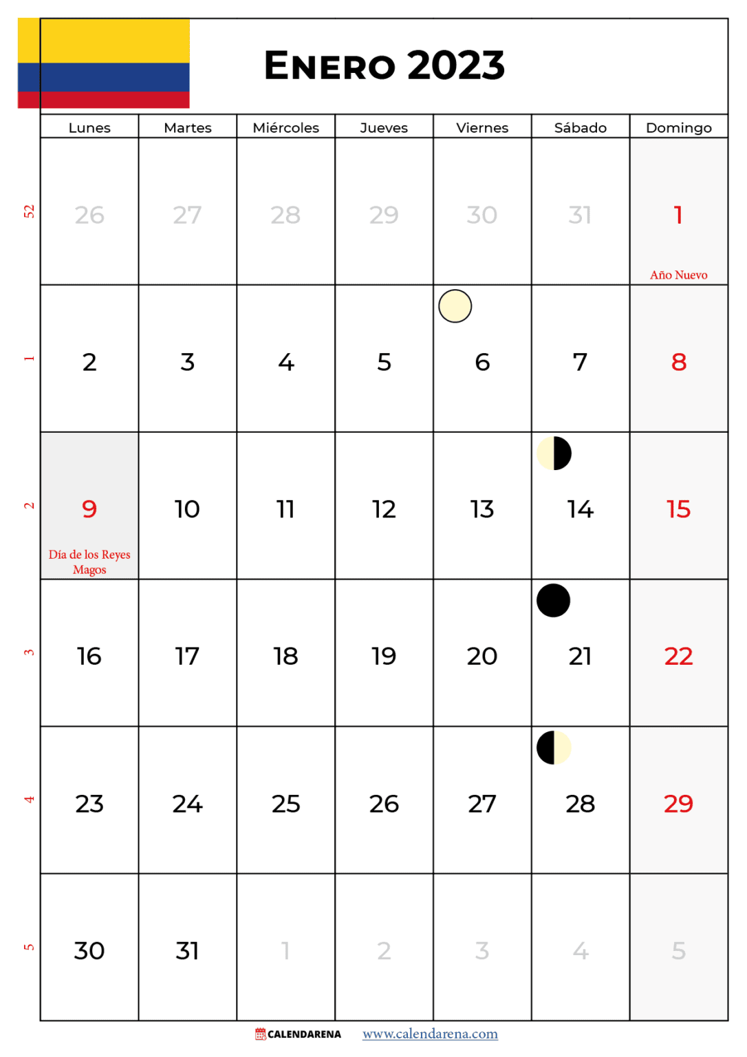 Calendario Enero 2023 Colombia Con Festivos