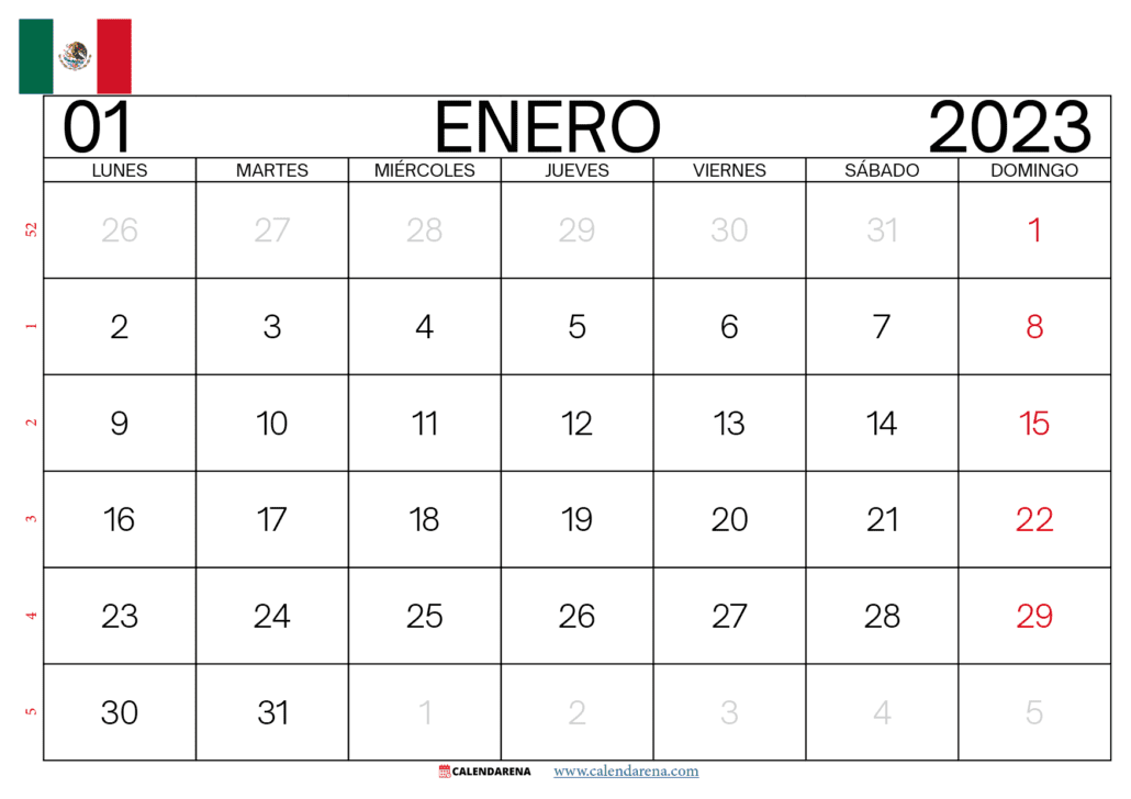 calendario enero 2023 mexico