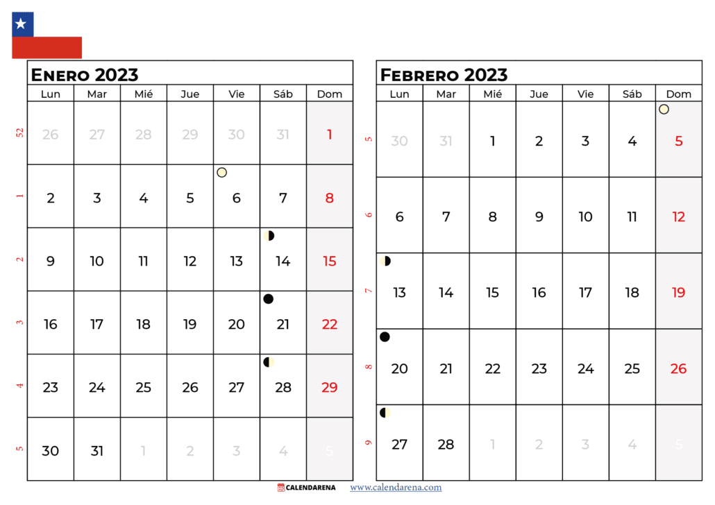 calendario enero y febrero 2023 para imprimir