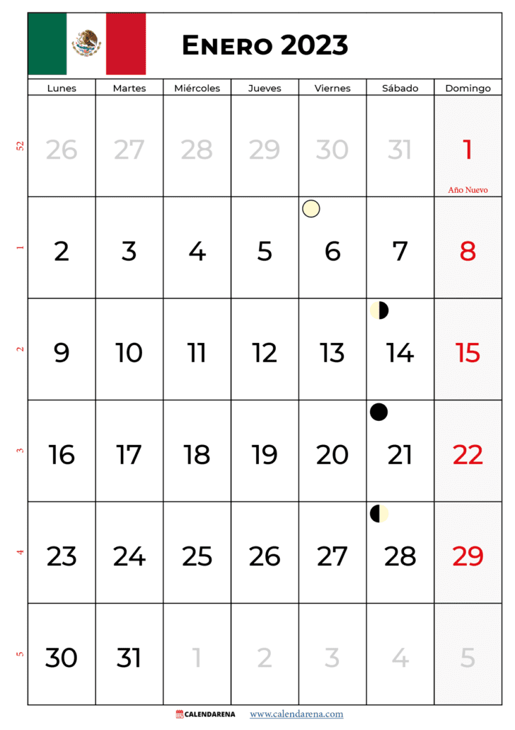 enero 2023 calendario méxico