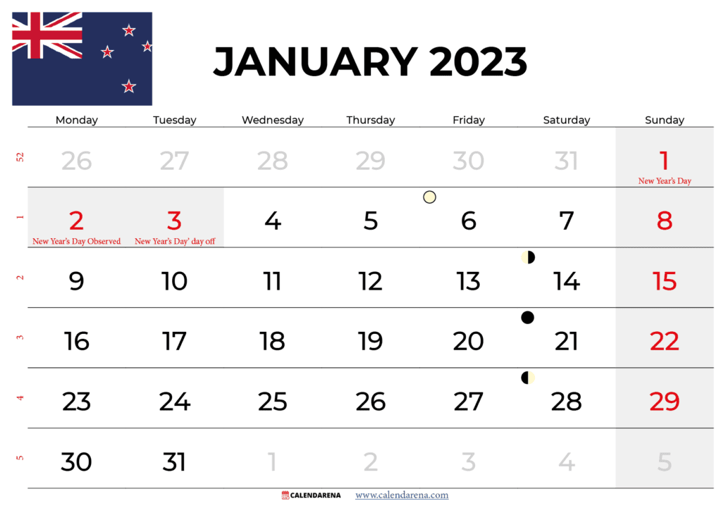 january 2023 calendar nz