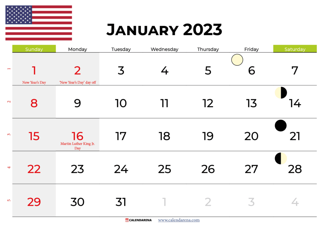 january 2023 calendar usa