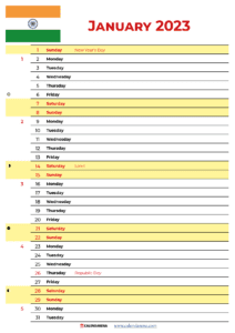 January 2023 Calendar With Holidays India