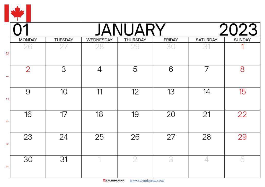 january 2023 calendar with holidays canada