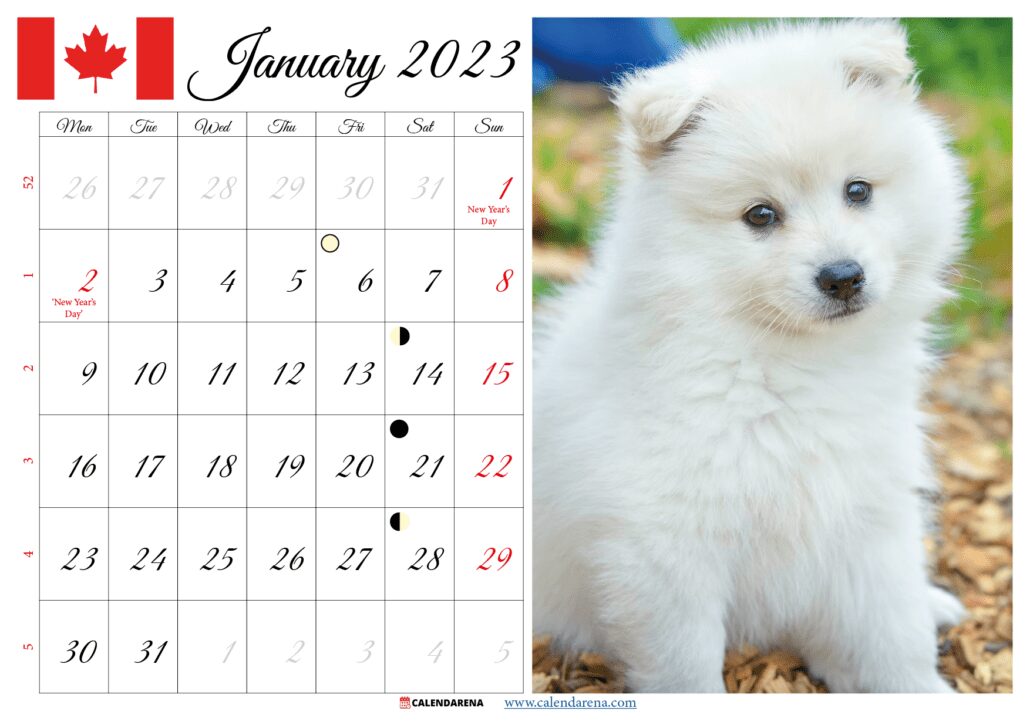 january 2023 printable calendar canada