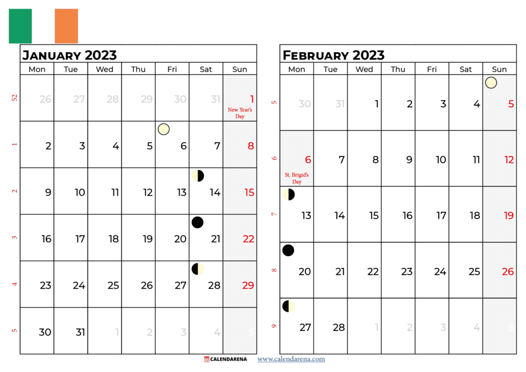 january and february 2023 calendar ireland