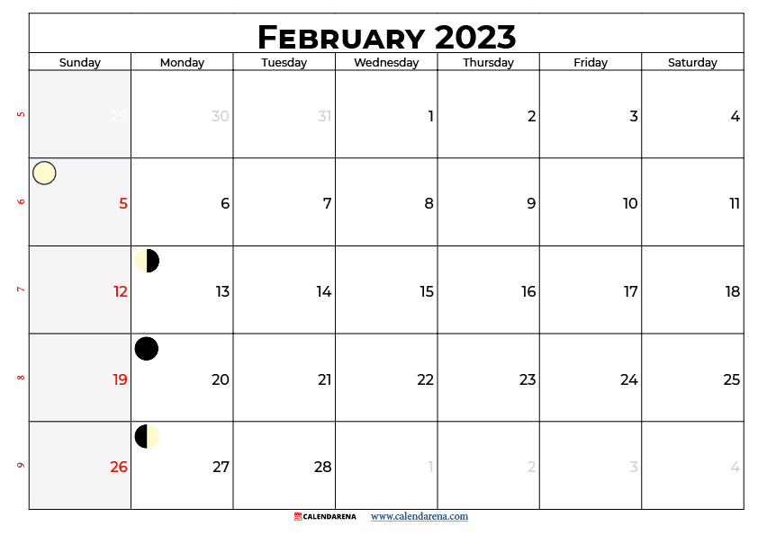 Blank February 2023 calendar NZ