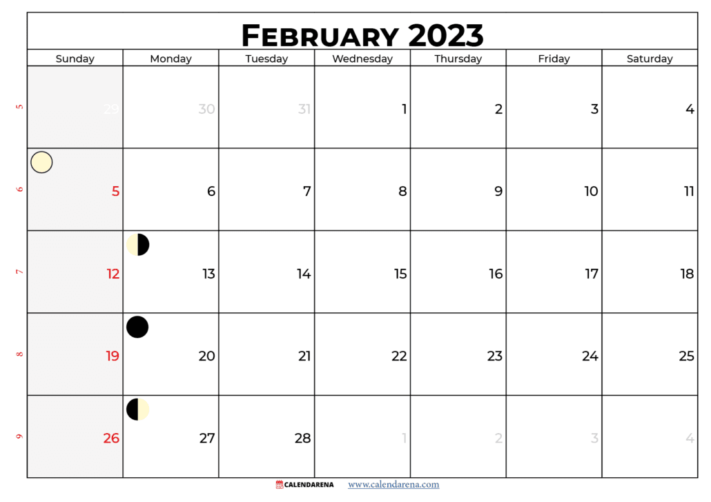 Blank February 2023 calendar australia