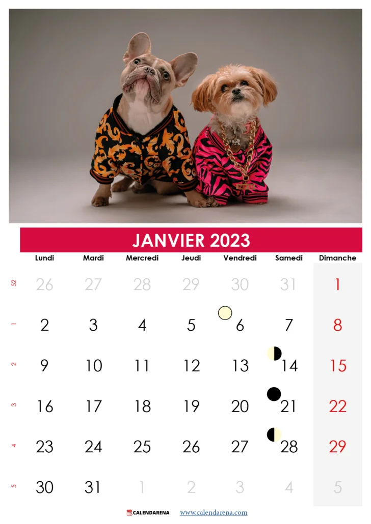 Calendrier janvier 2023 à imprimer Suisse modèle 2