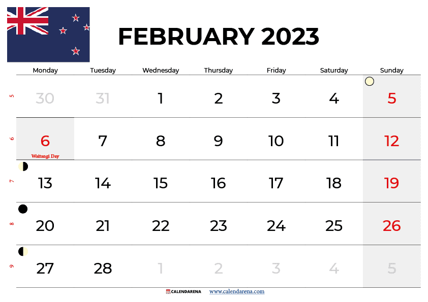 February 2023 calendar NZ