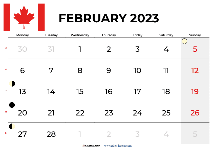 February 2023 calendar canada