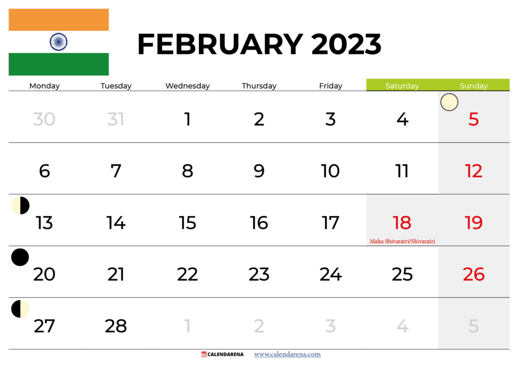 February 2023 calendar india