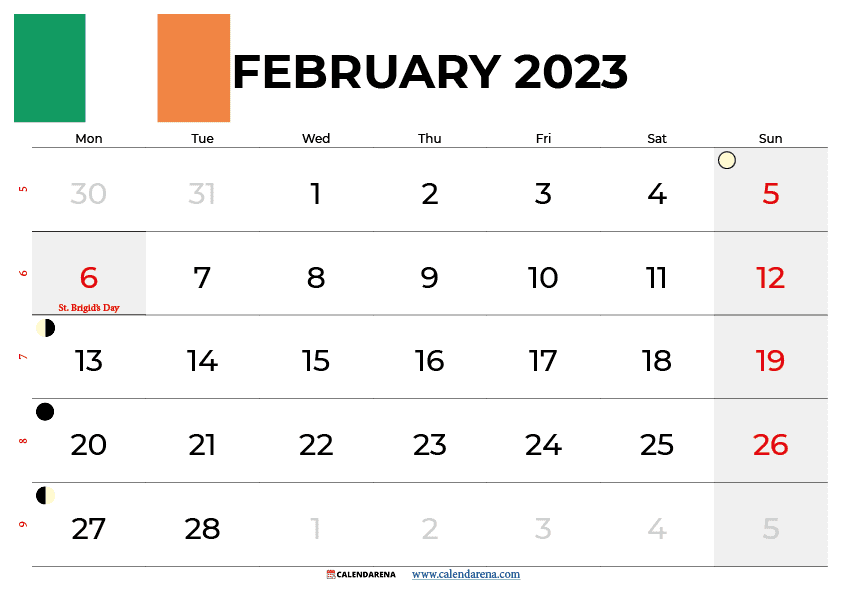 February 2023 calendar ireland