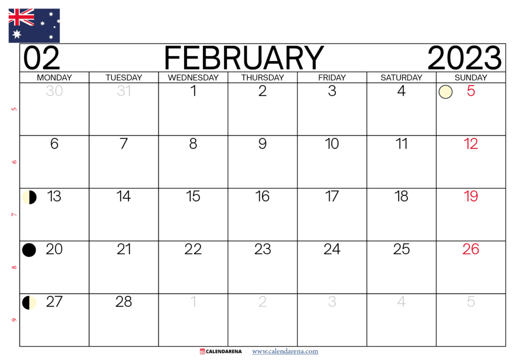 February 2023 calendar printable australia