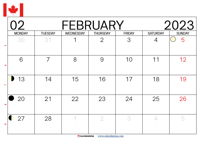 February 2023 calendar printable canada