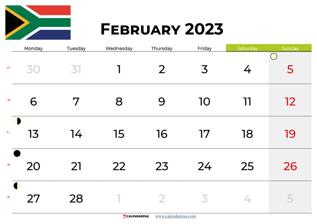 February 2023 calendar south africa