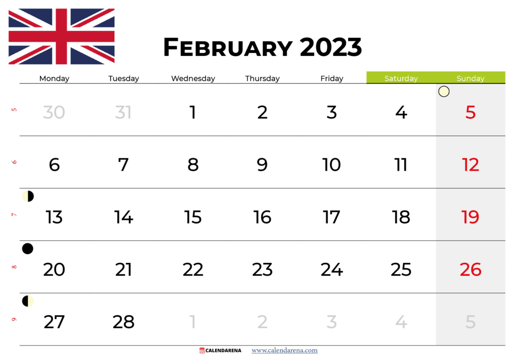 February 2023 calendar uk