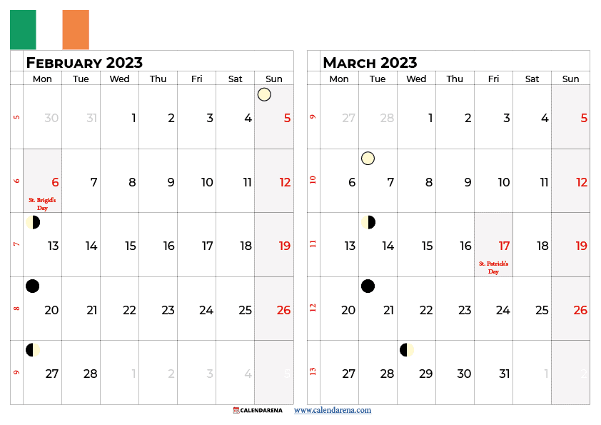 February march 2023 calendar ireland