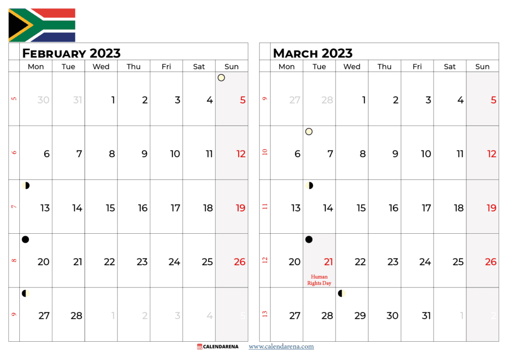 February march 2023 calendar south africa