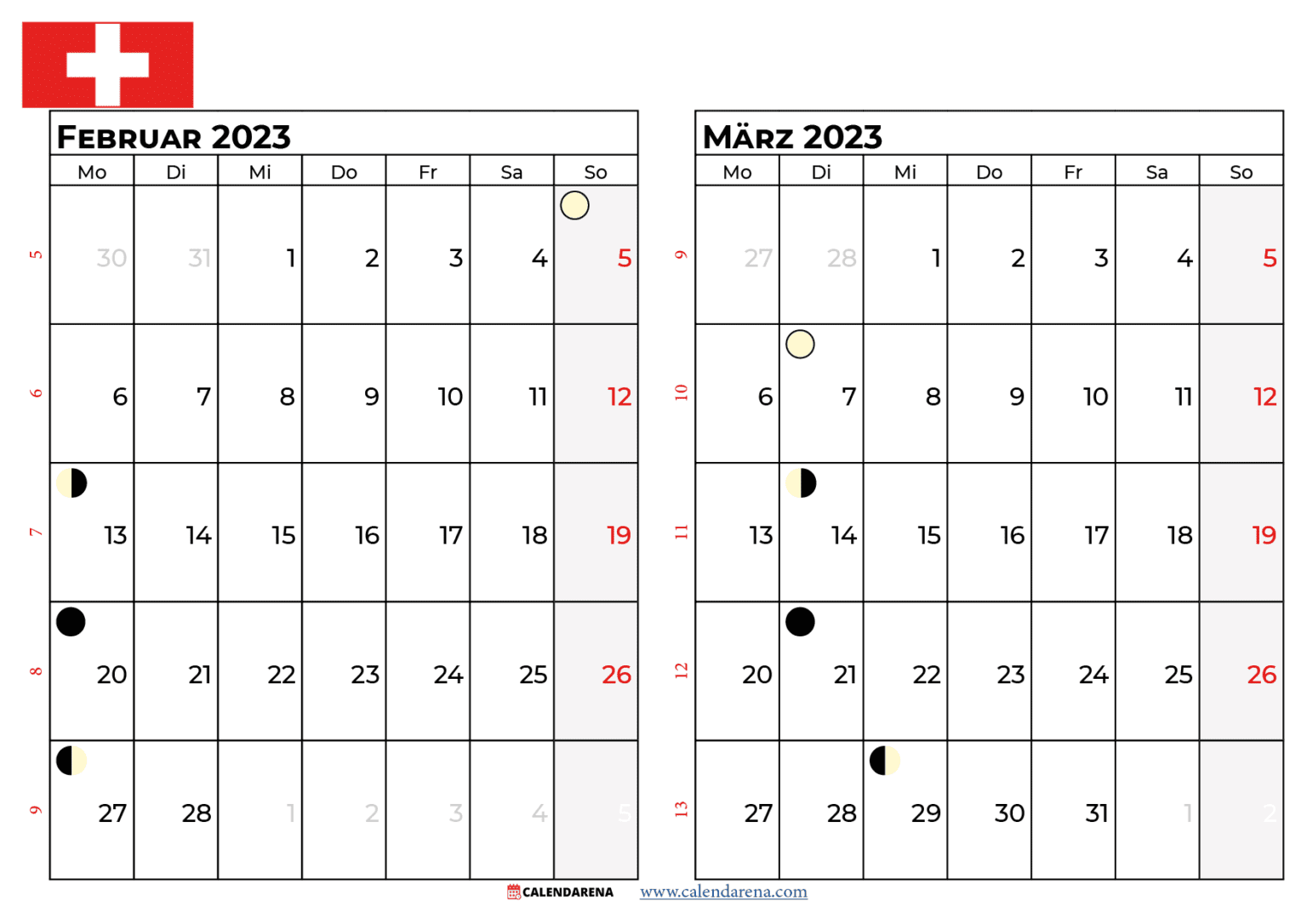 Kalender Februar Schweiz Zum Ausdrucken Pdf