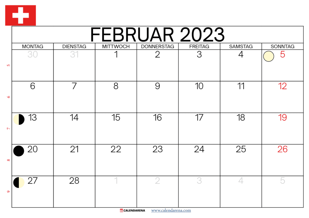 Kalender 2023 Februar Schweiz