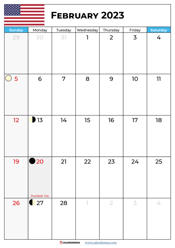 Printable February 2023 calendar usa