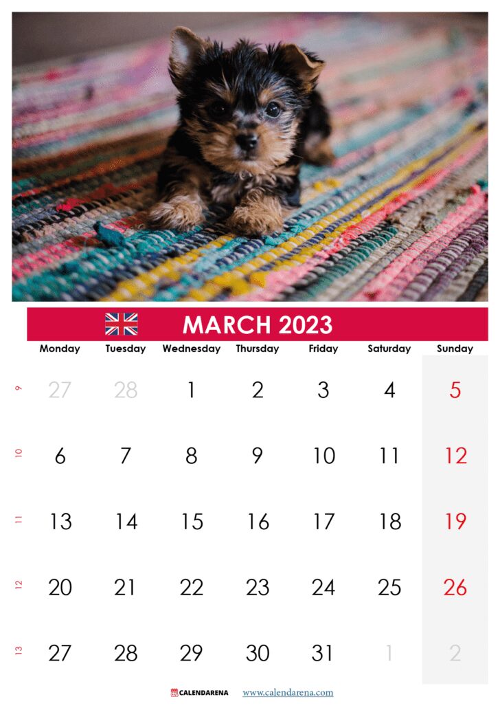 blank march 2023 calendar UK