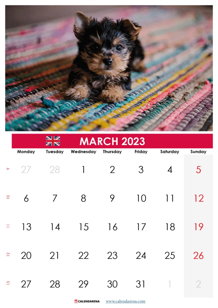 blank march 2023 calendar UK