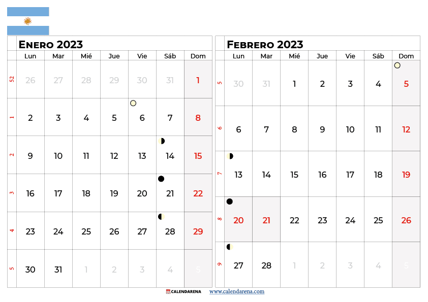 calendario enero febrero 2023 argentina